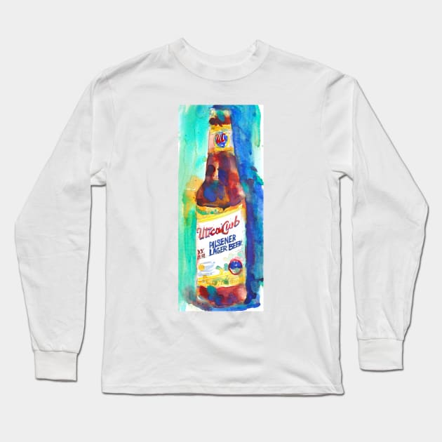 UTICA CLUB BEER Print from Original Watercolor Long Sleeve T-Shirt by dfrdesign